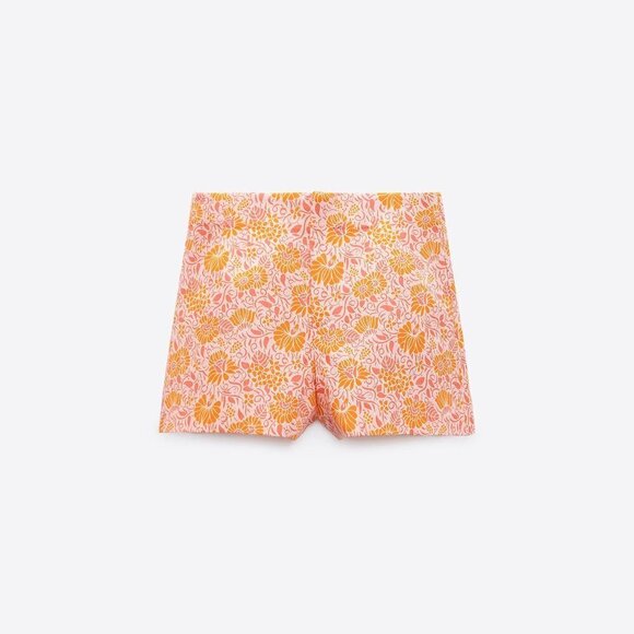 NWT Zara pink, orange & lilac floral print linen cotton blend shorts, XS - Picture 5 of 10